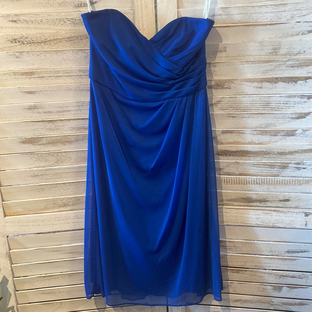 Strapless royal blue mini dress